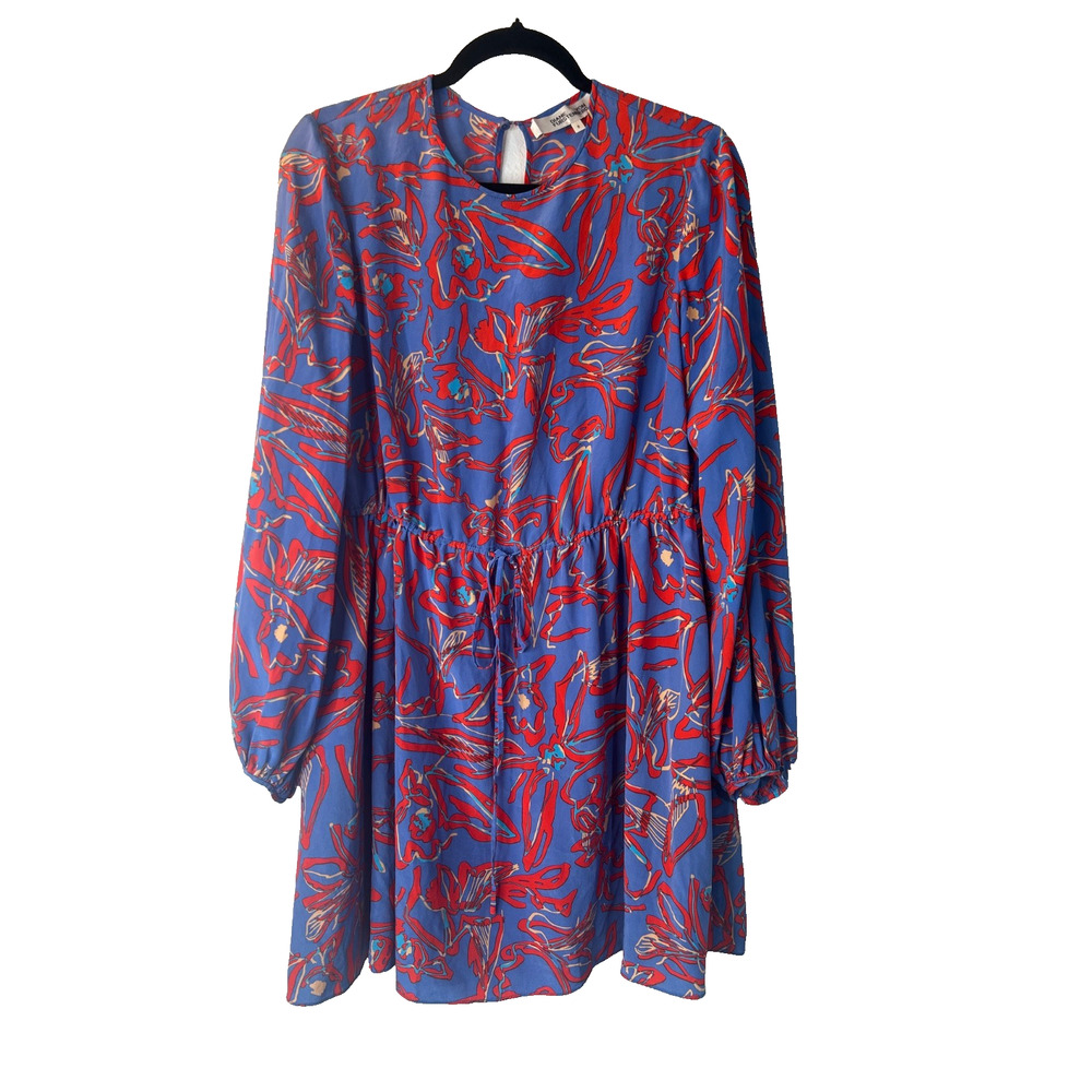 DVF Diane von Furstenberg Elsden Silk Mini Dress Size 8 Abstract Blue Red Floral